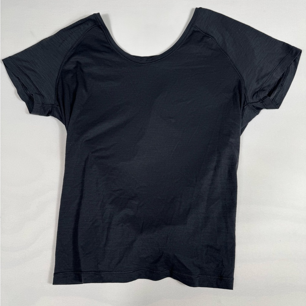 Lululemon Back In Action Short Sleeve Tie Tee Heathered Black Women’s 6